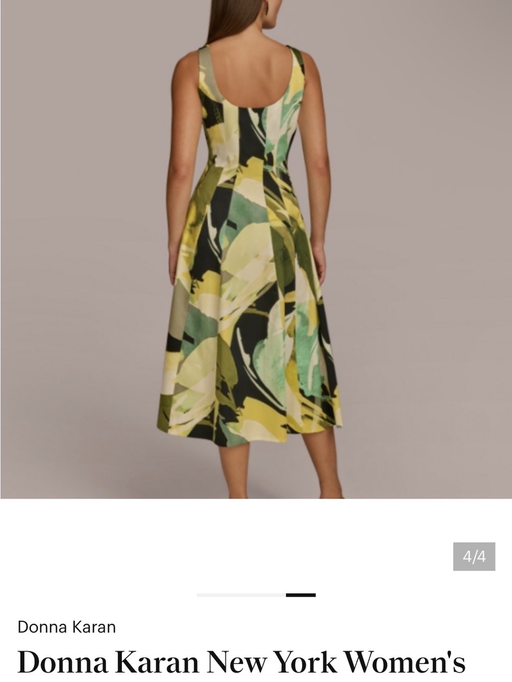 Donna Karan Green and Yellow Abstract Midi Dress - Picture 3 of 6